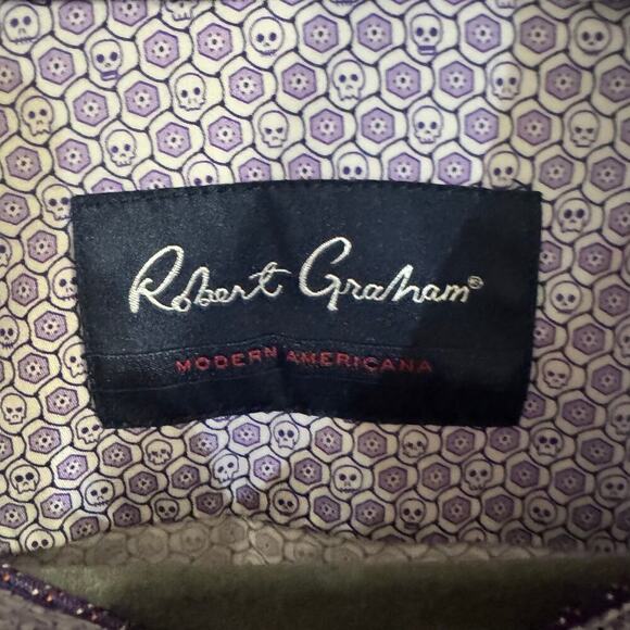 Robert Graham Tailored Fit Skull Cotton Button Up Men’s Shirt Purple Size XL - Picture 6 of 8